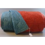 Cotton vintage reversible Welsh quilt, one side red and one blue. (B.P. 21% + VAT)