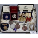 Tray of oddments, to include: Masonic jewels, sports medal 'Bromley Kent Corporation', various