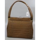 Light brown crocodile effect handbag with suede interior. (B.P. 21% + VAT) Unsure if it's real