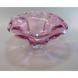 Murano style Art Glass pink and clear glass centre bowl. 30cm diameter 14cm high approx. (B.P. 21% +