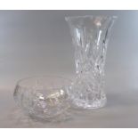 Glass fruit bowl and glass waisted vase. (2) (B.P. 21% + VAT)