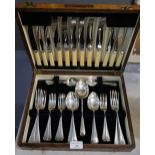 Oak cased Art Deco Design canteen of silver plated cutlery. (B.P. 21% + VAT)