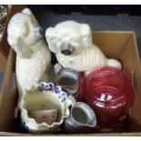 Box of assorted items mostly china to include: a pink lustre bowl, Gwili pottery floral hand painted
