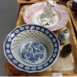 Tray of mainly china to include: Royal Delft blue and white ovoid vase, reproduction blue and