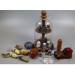 Collection of sewing accessories, to include: silver and other thimbles, pin cushion in the form