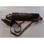 Brass five draw telescope with patinated finish and leather cover. Un-named. (B.P. 21% + VAT)
