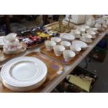 Four trays of Royal Doulton 'Fairfax' dinnerware: six dinner plates, six soup bowls and saucers,