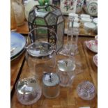 Tray of glassware to include: a pair of Tiffany & Co crystal glass candlesticks, a faceted glass and