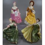 Three Royal Doulton bone china figurines, to include: 'Michele', 'Sandra' and 'Alexandrea', together