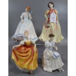 Four Royal Doulton bone china figurines, to include: 'Autumn Attraction', 'Autumn Flowers', '