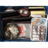 Collection of items, to include: 'Louis Cordan' pen set, tobacco pouches, hip flasks, coins,