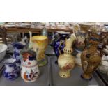 Three trays of china to include: 19th Century and other two handled vases, an Austrian pottery