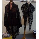 Three late 19th/early 20th Century black lace floral design shawls. (3) (B.P. 21% + VAT)
