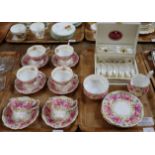 Two trays of Royal Albert English bone china 'Serena' design teaware to include: teacups and