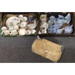 Two boxes of assorted items, mainly china to include: various blue glazed tea and dinner ware;