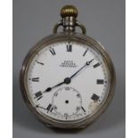 Kays keyless lever silver 'Challenge' open faced pocket watch with Roman face and seconds dial. (B.