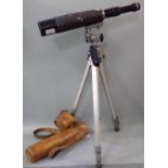 Hertel & Reuss telescope on a Velbon folding tripod stand. The telescope with its original leather