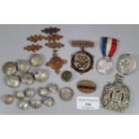 Bag of military and other badges, to include: 'Own Scottish King's Borderers', 'LMS Railway