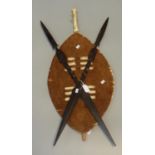 Zulu hide shield and hardwood spears. (B.P. 21% + VAT)