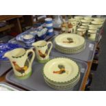 Four trays of Fairmont & Main cockerel design items to include: bowls, various plates, jugs, mugs,