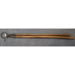 Rustic wooden and iron shepherd's crook together with loft, blind or curtain hook/pulley. (2) (B.