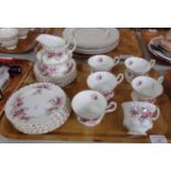 Tray or Royal Albert ‘Lavender Rose’ part tea ware: six tea cups, saucers, tea plates, milk jug