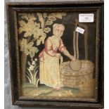 19th century needlepoint tapestry panel, lady at a well. 24x21cm approx. Framed. (B.P. 21% + VAT)