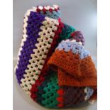 Multi coloured crochet vintage woolen blanket. (B.P. 21% + VAT)