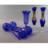 Collection of glass, to include: pair of floral and foliate Bristol Blue ground vases, a blue