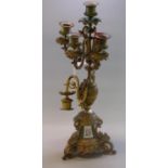 19th Century French ormolu four section centre table candelabrum with painted porcelain floral