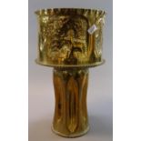 A WWI Trench Art shell case vase with repousse and engraved decoration marked 'Souvenir De La Grande