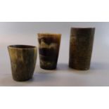 Three horn beakers, one continuously engraved with a fox hunting scene, late 18th/early 19th