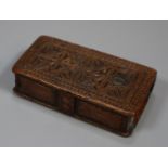 19th century carved sycamore snuff box with carved decoration and sliding lid. (B.P. 21% + VAT)
