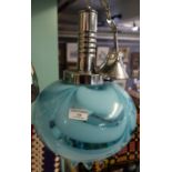 Unusual mid century blue Vaseline type glass ceiling light shade with chrome mounts. (B.P. 21% +
