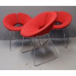 Set of six red upholstered contemporary designer Artifort 'Apollo' chairs by Patrick Norguet on sled