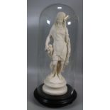 Simulated Parian Ware figure, 'America' with glass dome on ebonized circular base. 40cm high approx.
