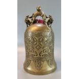 Chinese bronze or brass temple bell, the suspension formed as a pair of entwined dragons, overall
