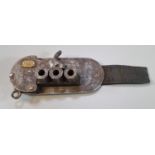 Rare 19th Century percussion muzzle loading three barrelled belt buckle pistol, in steel with