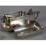 Rare silver cigar cutter lighter table ashtray with crown crest, loop handles, of octagonal form,