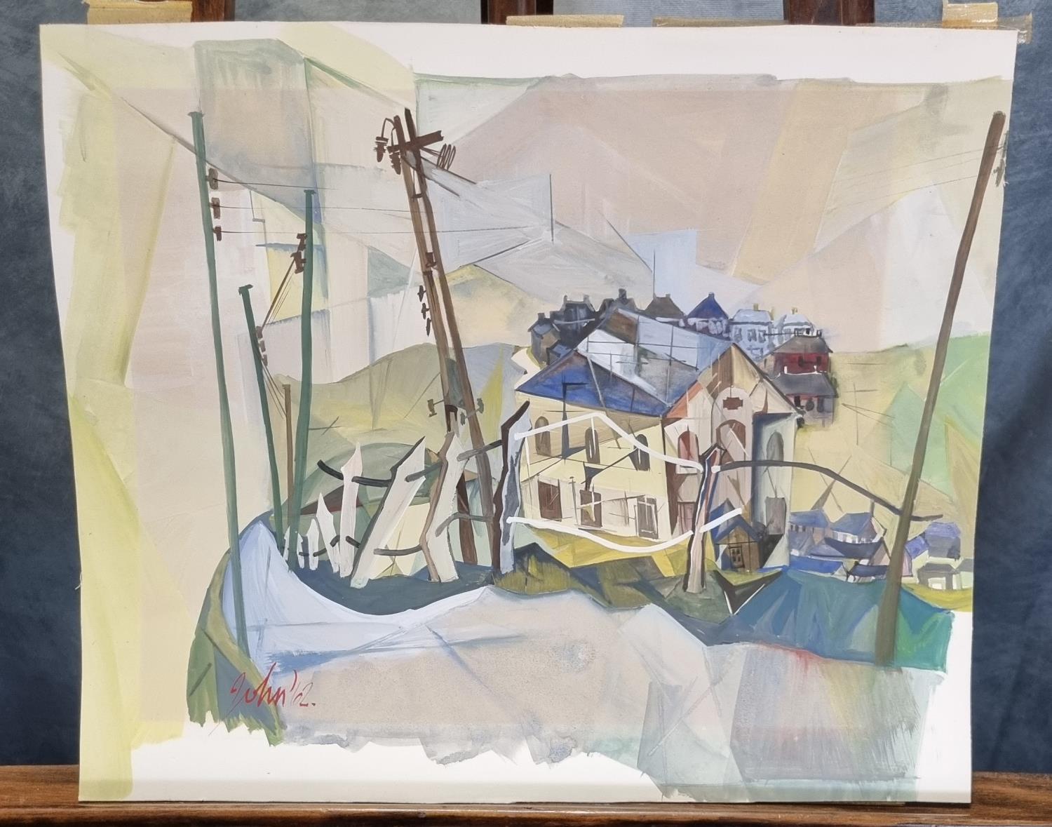 John Edwards (Welsh 20th century), 'Railings and Horizons', signed dated '62. Watercolours.