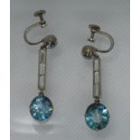 A pair of Art Deco blue and white zircon earrings with screw back fittings. Approx weight 7.3 grams.