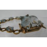 An aquamarine bracelet of nine oval cut aquamarine stones, the clasp set with a large aquamarine