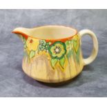 Clarice Cliff 'Bizarre' pottery crown jug, in the Jonquil pattern, circa 1930's. Painted with