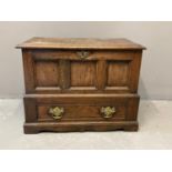 18th Century Welsh oak Coffer Bach,(Coffwyr Bach) the bar hinged moulded top above three fielded