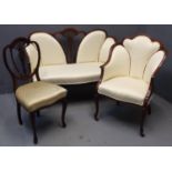 Edwardian mahogany parlour suite, of cloud back design comprising; two seater sofa, pair of