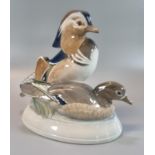 Royal Copenhagen porcelain mandarin ducks group, probably modelled by 'Peter Herold', shape No.