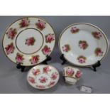 Collection of 19th Century Swansea porcelain rose design items to include: teacup and saucer,