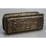 19th Century silver repousse decorated sporting snuff box of rectangular form, decorated with a