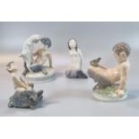 Collection of Royal Copenhagen porcelain mythical figures and animals, to include: '498 Faun with