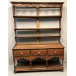 Early 19th Century Swansea Valley Welsh oak two stage open back pot board dresser, the moulded